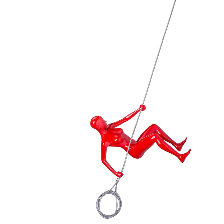 GLOSSY RED WALL SCULPTURE CLIMBING 8" WOMAN