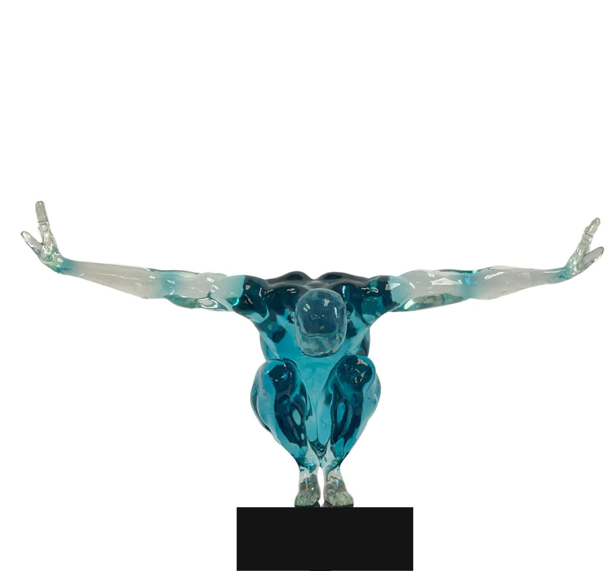 SMALL SALUTING MAN RESIN SCULPTURE 17" WIDE X 10.5" TALL // CLEAR BLUE