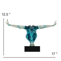 SMALL SALUTING MAN RESIN SCULPTURE 17" WIDE X 10.5" TALL // CLEAR BLUE