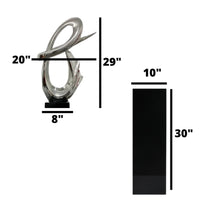 CHROME FLUID ABSTRACT FLOOR SCULPTURE WITH BLACK STAND, 59" TALL