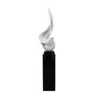 WHITE FLAME FLOOR SCULPTURE WITH BLACK STAND, 65" TALL