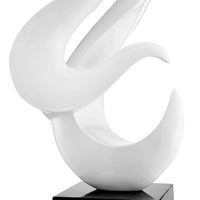 WHITE FLAME FLOOR SCULPTURE WITH BLACK STAND, 65" TALL