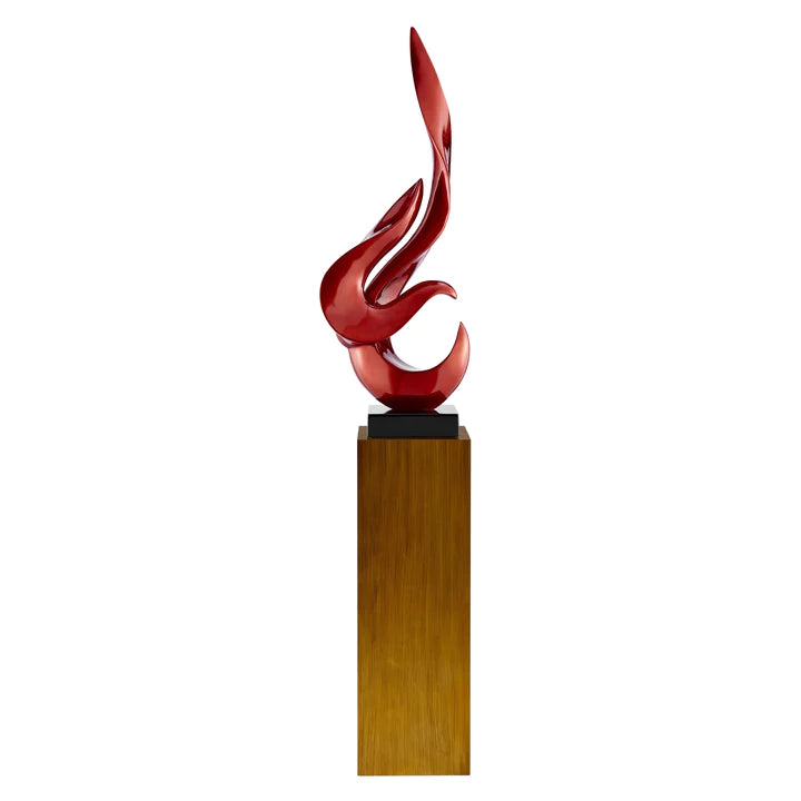 RED FLAME FLOOR SCULPTURE WITH GRAY, WOOD OR BRONZE STAND, 65" TALL
