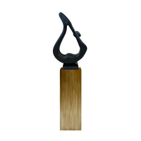 FLAME FLOOR SCULPTURE  WHITE OR BLACK WITH GRAY, BRONZE ,WOOD,BLACK OR WHITE BASE STAND, 65" TALL