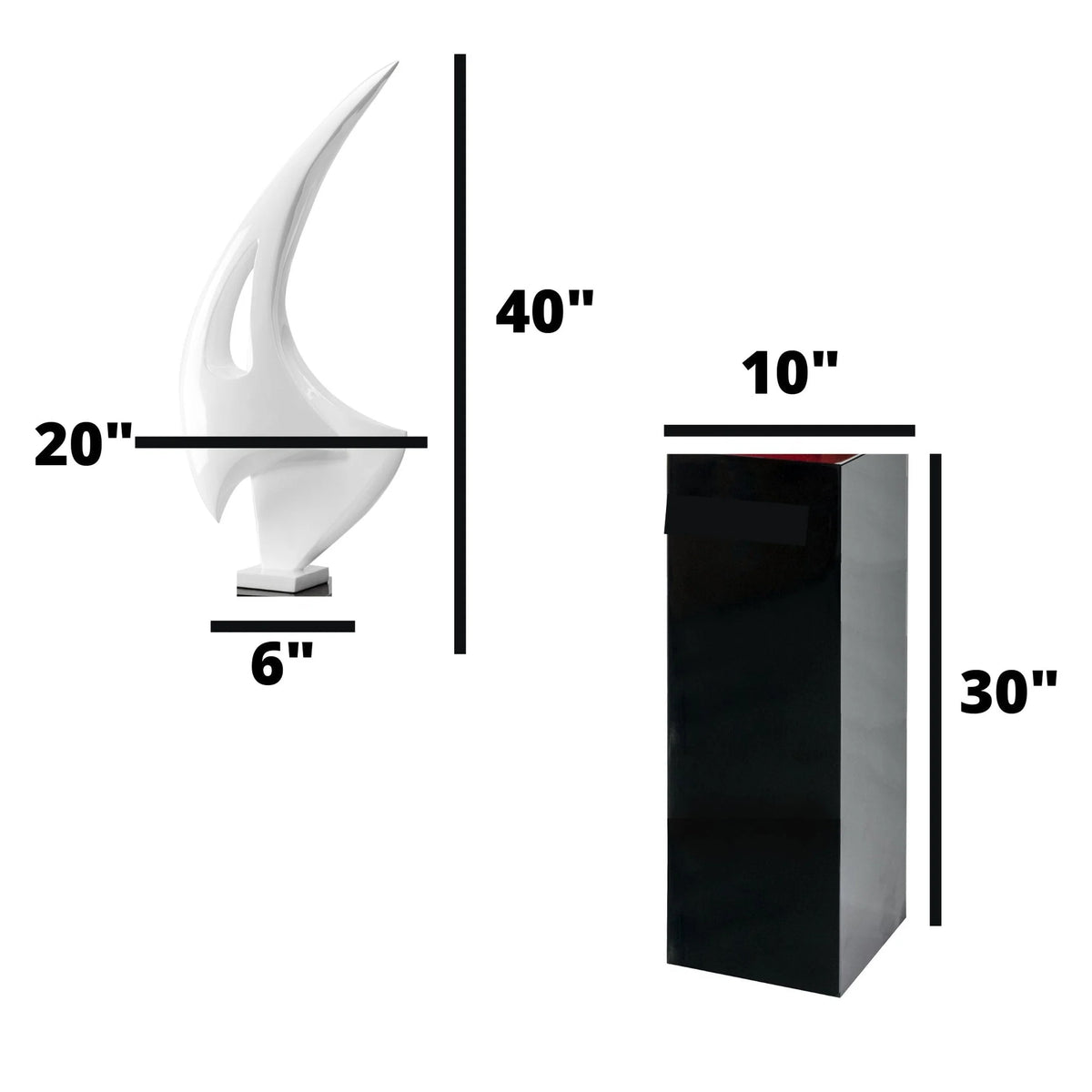 WHITE SAIL FLOOR SCULPTURE WITH BLACK STAND, 70" TALL